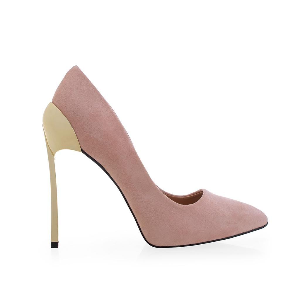 Vegan suede women shoe metallic heels in blush