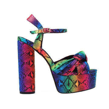 Rainbow platforms with snake pattern and ankle buckle closure