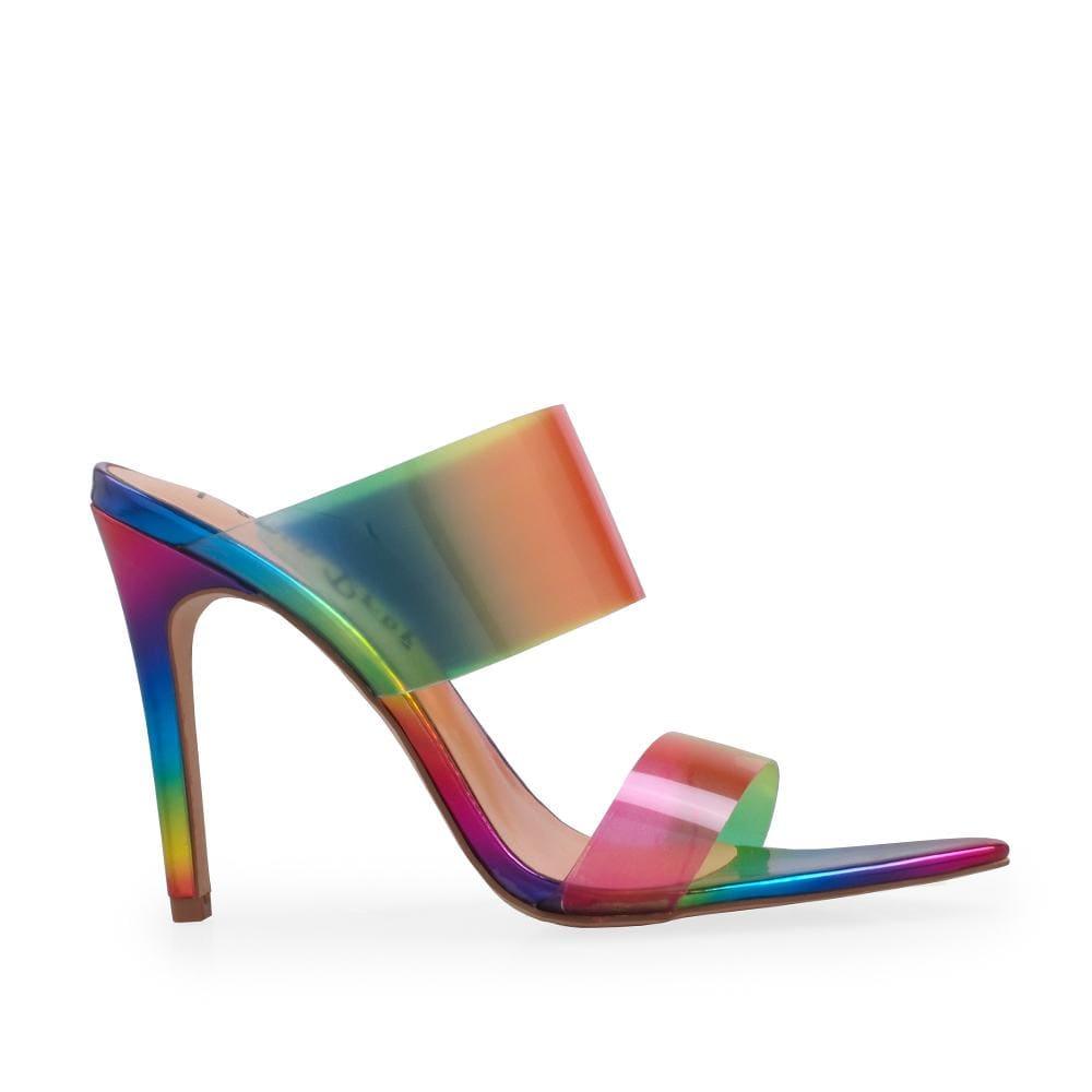 Multi colored heels with translucent upper and slip on style