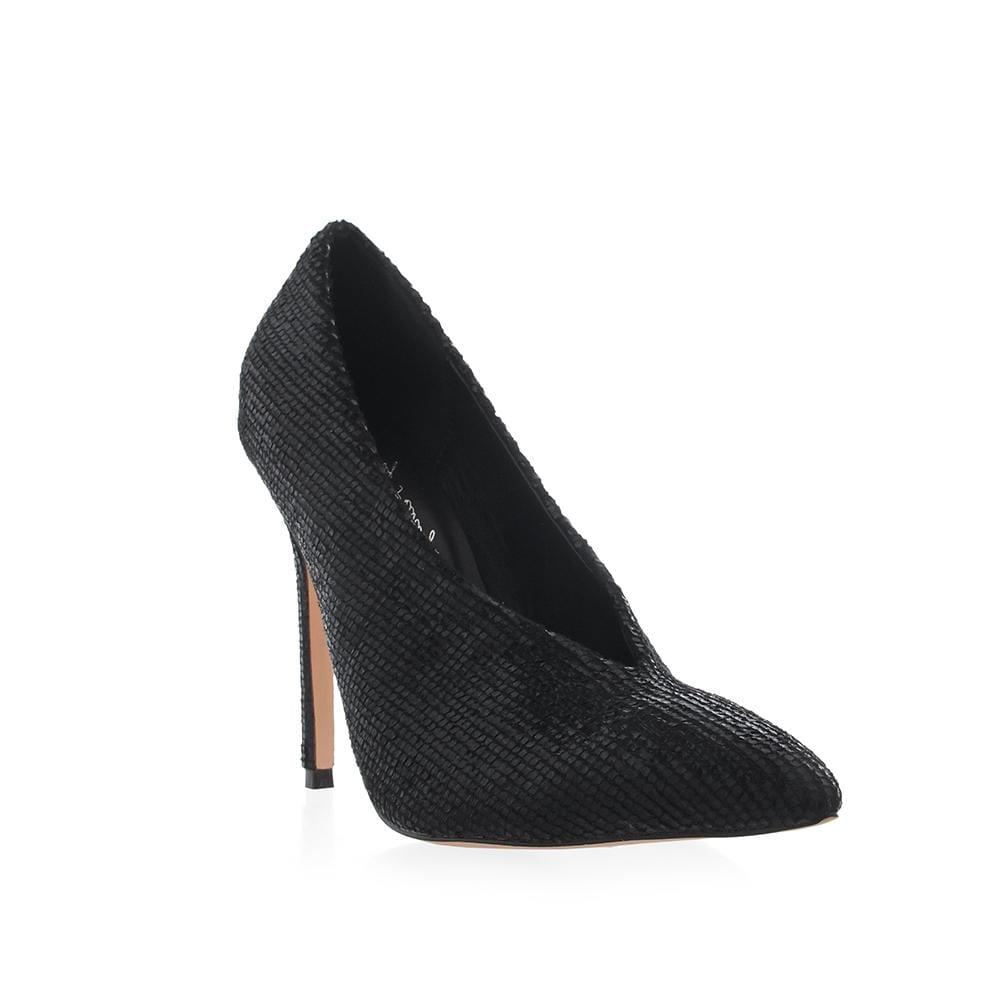 Textile upper women's heel in black-corner view