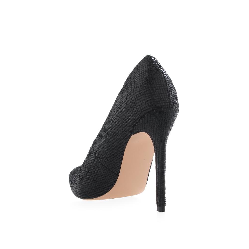 Textile upper women's heel in black-posterior view