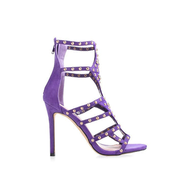 Vegan suede upper with beads women's heel in purple-side view