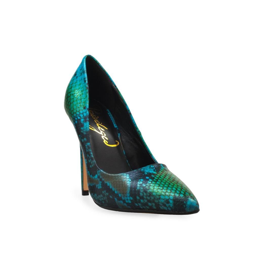 Printed pump women's heel in green-corner view