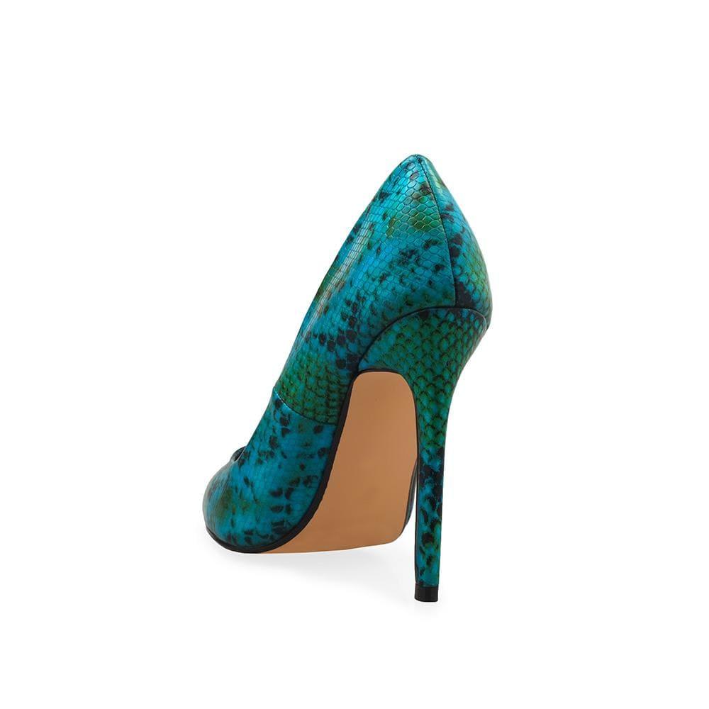 Printed pump women's heel in green-posterior view