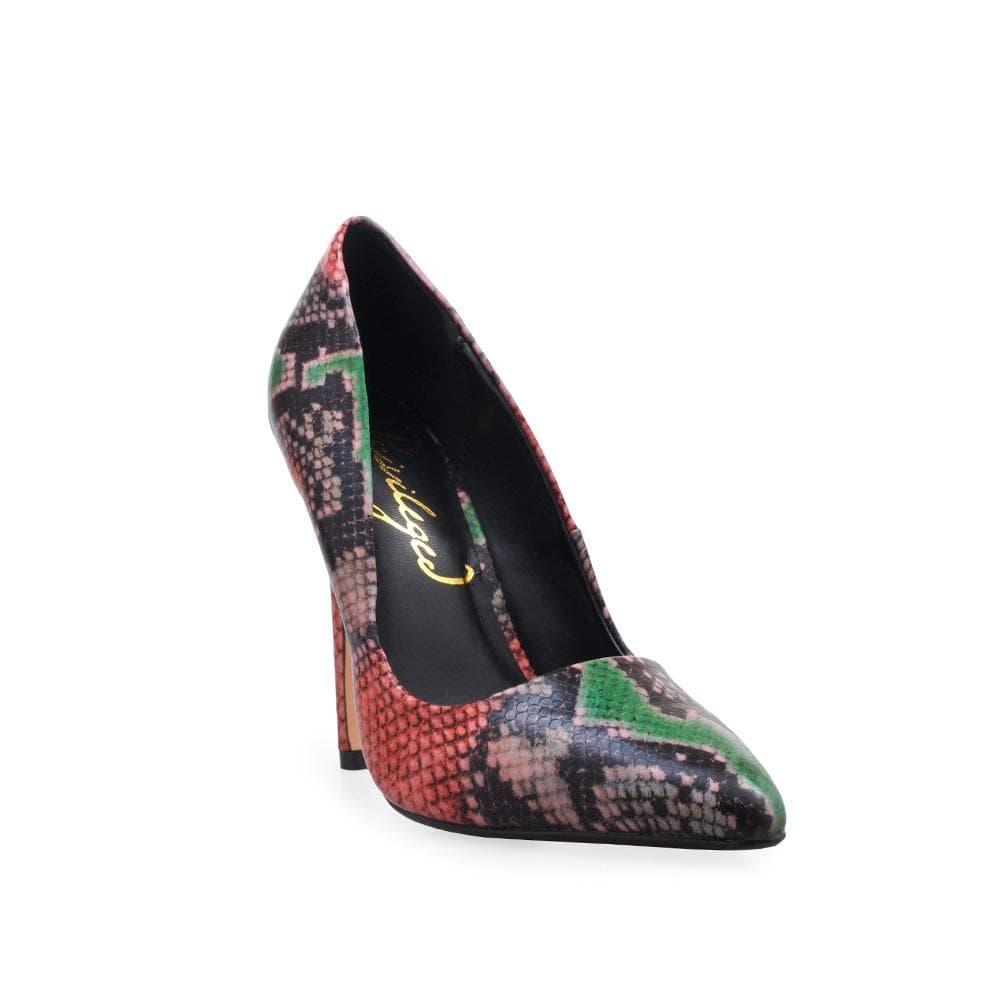 Printed pump women's heel in pink-corner view