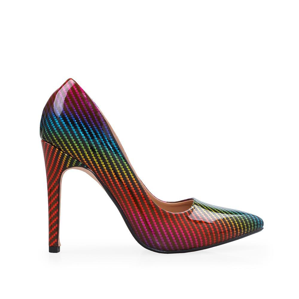 Rainbow ombre synthetic women's stiletto heel-side view