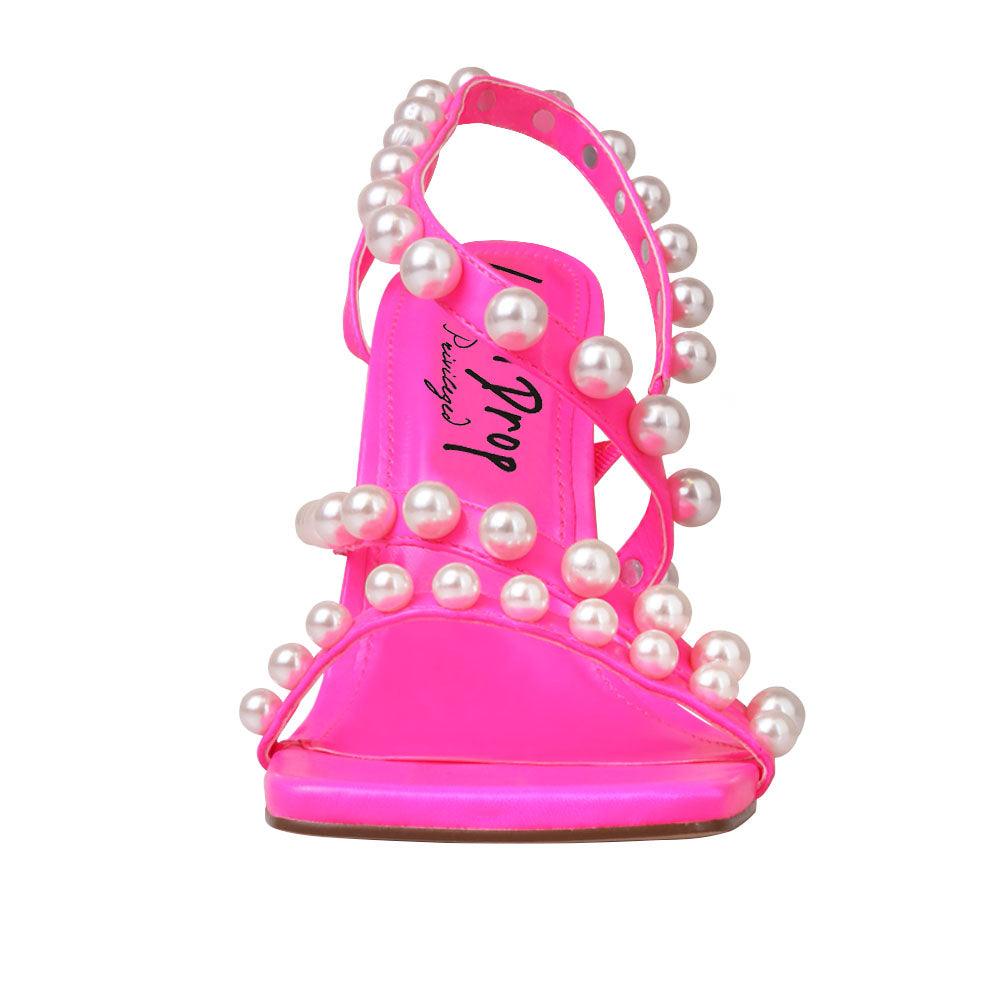 Pink Women Shoes With Beads - front view 