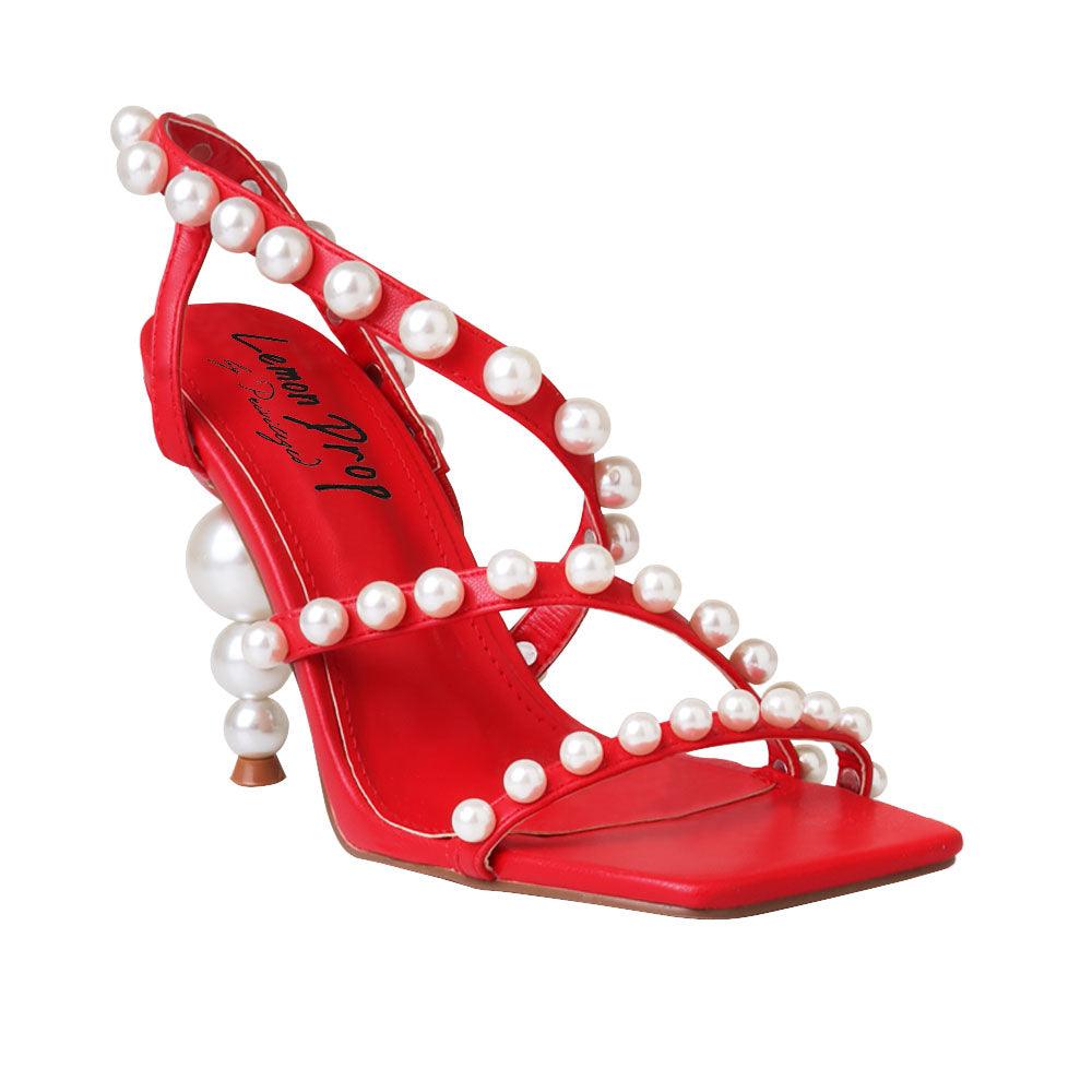 Red Women Shoes With Beads - corner view