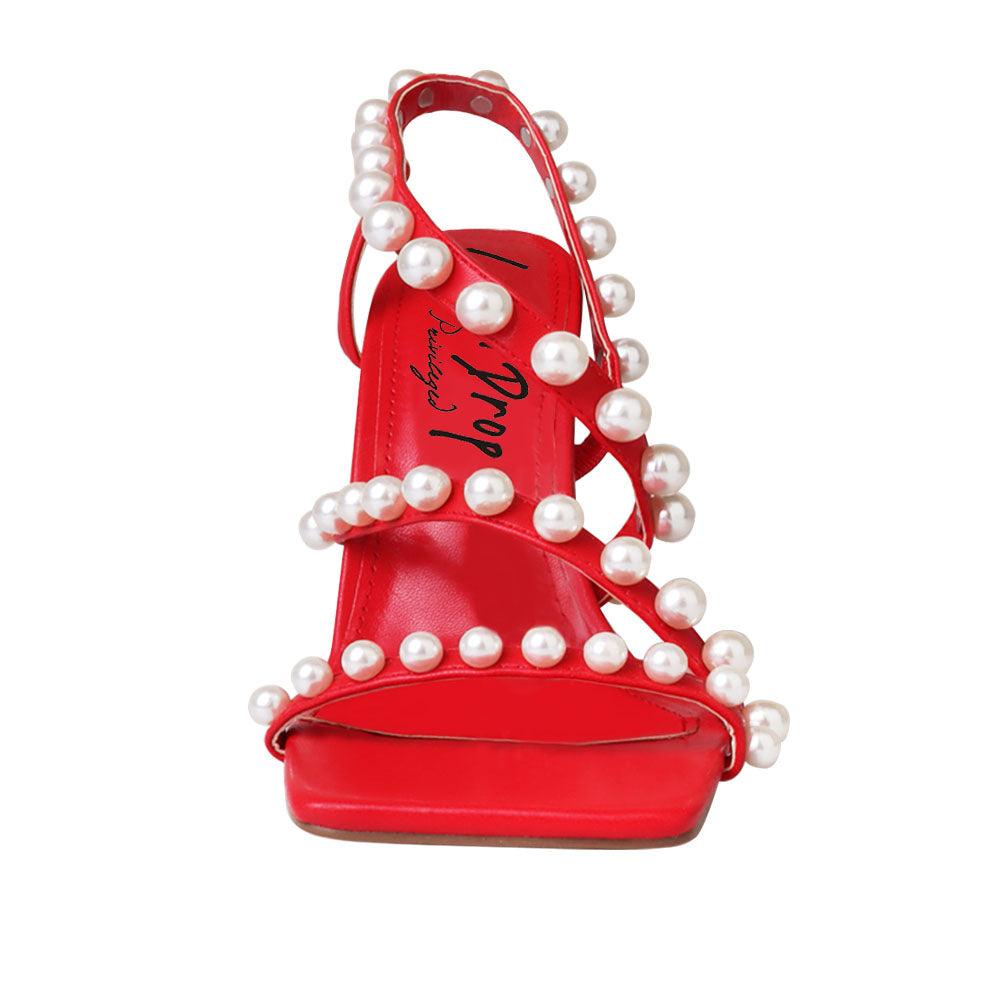 Red Women Shoes With Beads - front view