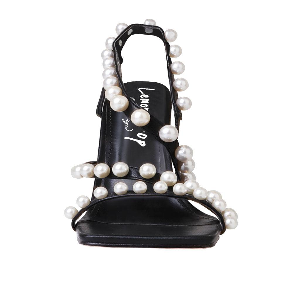 Black Women Shoes With Beads - front view