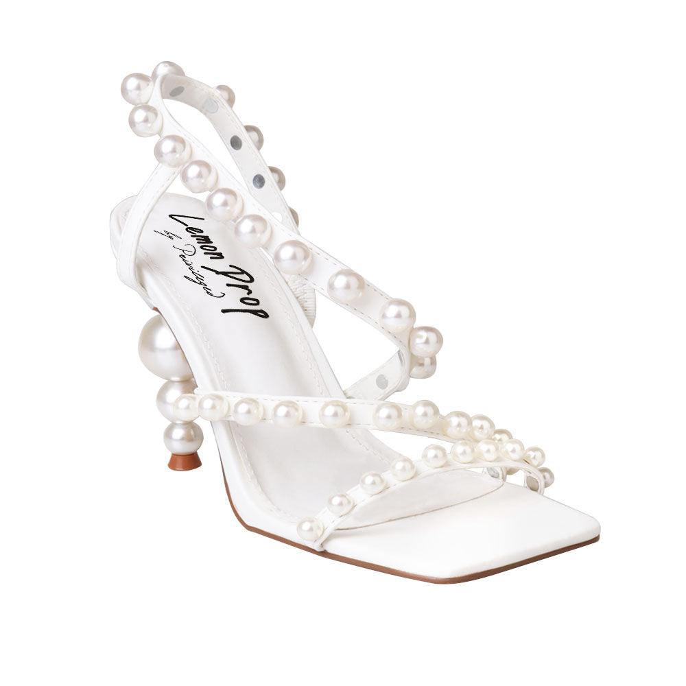 White women heels with beads - corner view