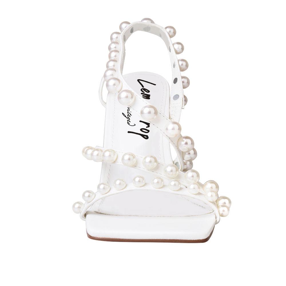 White women heels with beads - front view