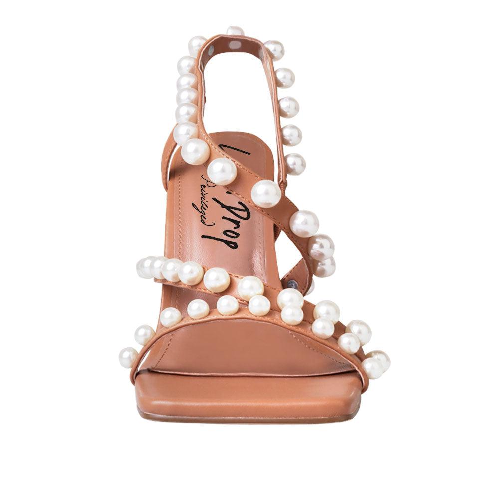 Nude Color Heels With Beads - front view