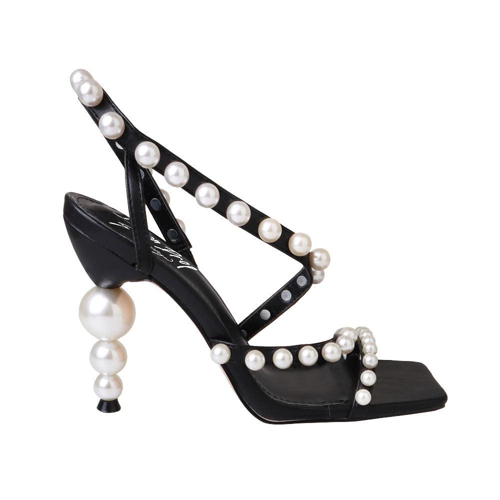 Black Women Shoes With Beads - side view