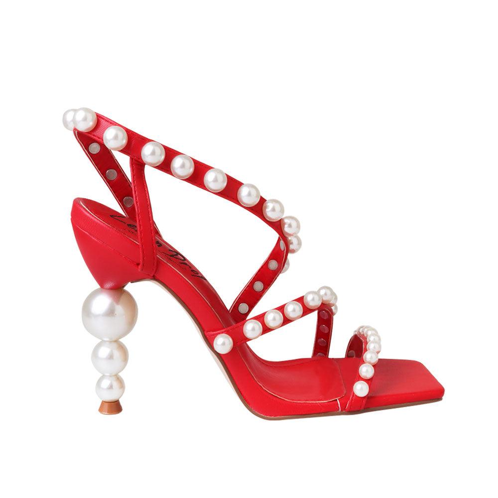 Red Women Shoes With Beads - side view