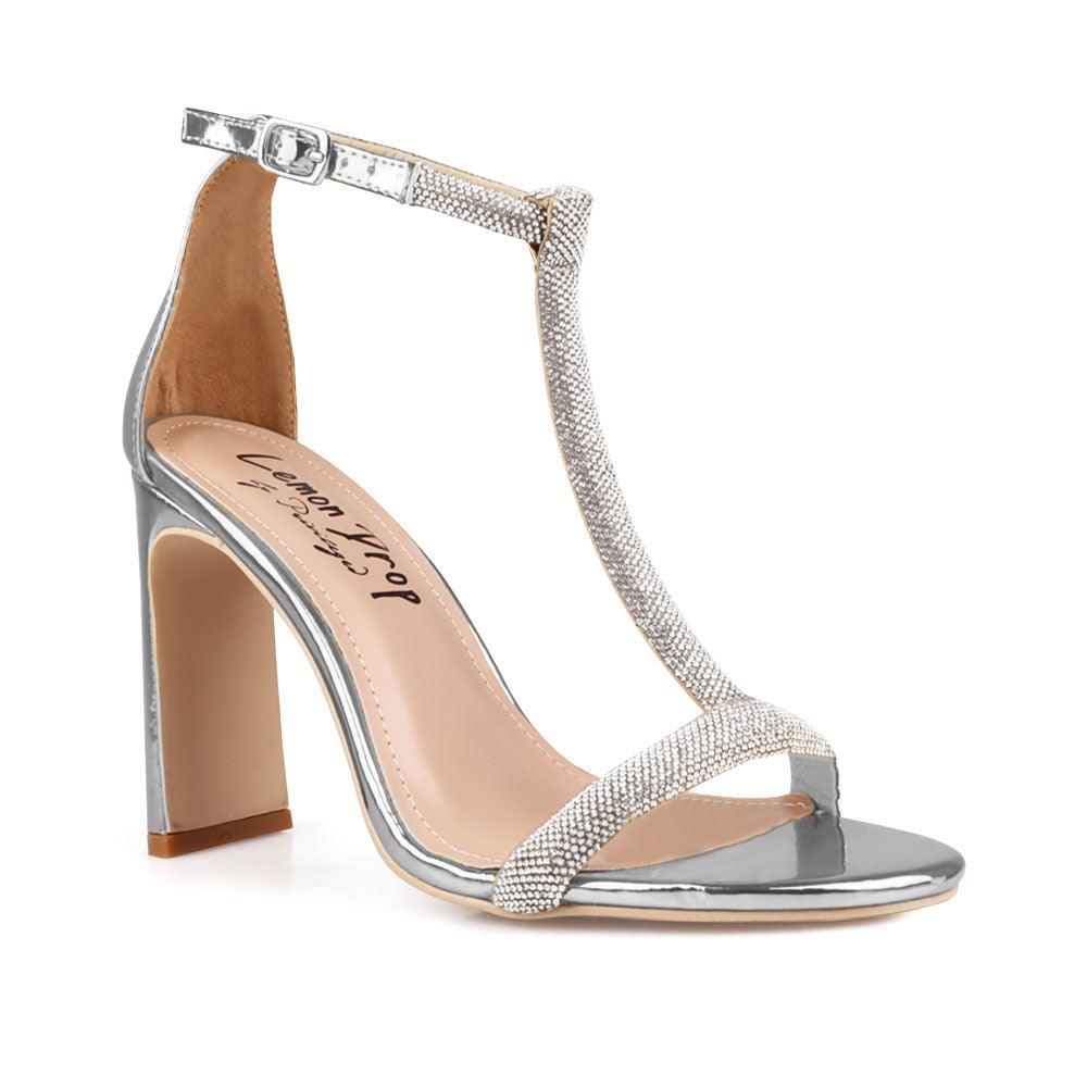 Nude Heels With Shinning T-Strap upper - corner view