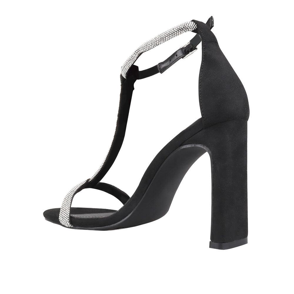 Black Heels With Silver T-strap upper - posterior  view