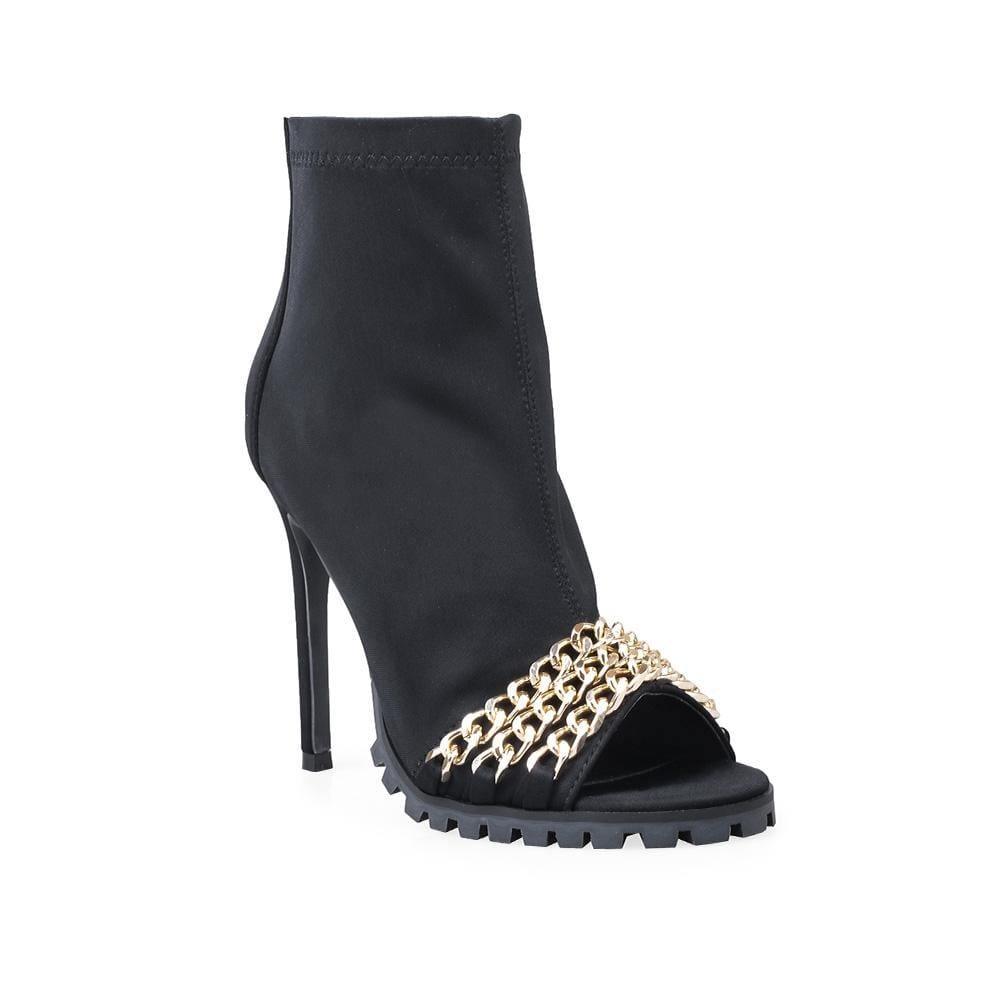 Black ankle boots With Open Toe and Chain - corner view