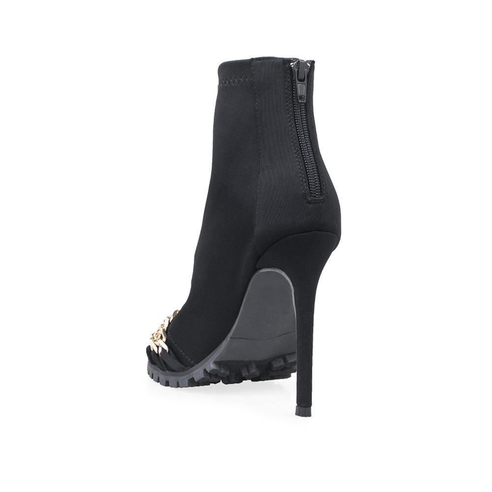 Black ankle boots With Open Toe and Chain - posterior view