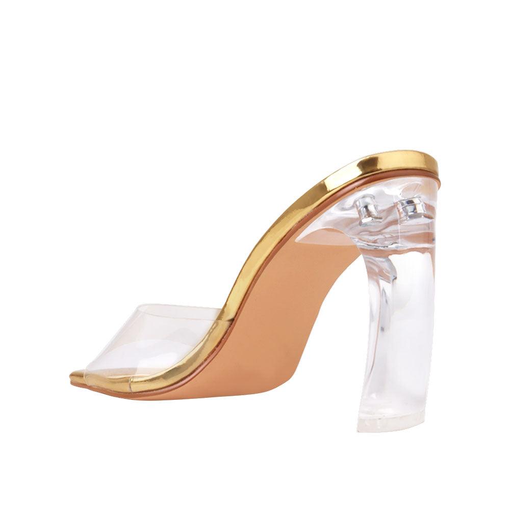 Golden heels with transparent top - posterior view