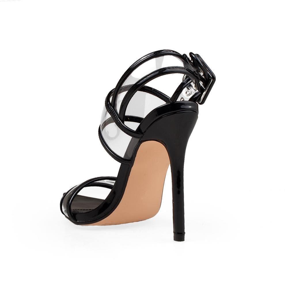 Black women shoes with transparent strap - posterior view