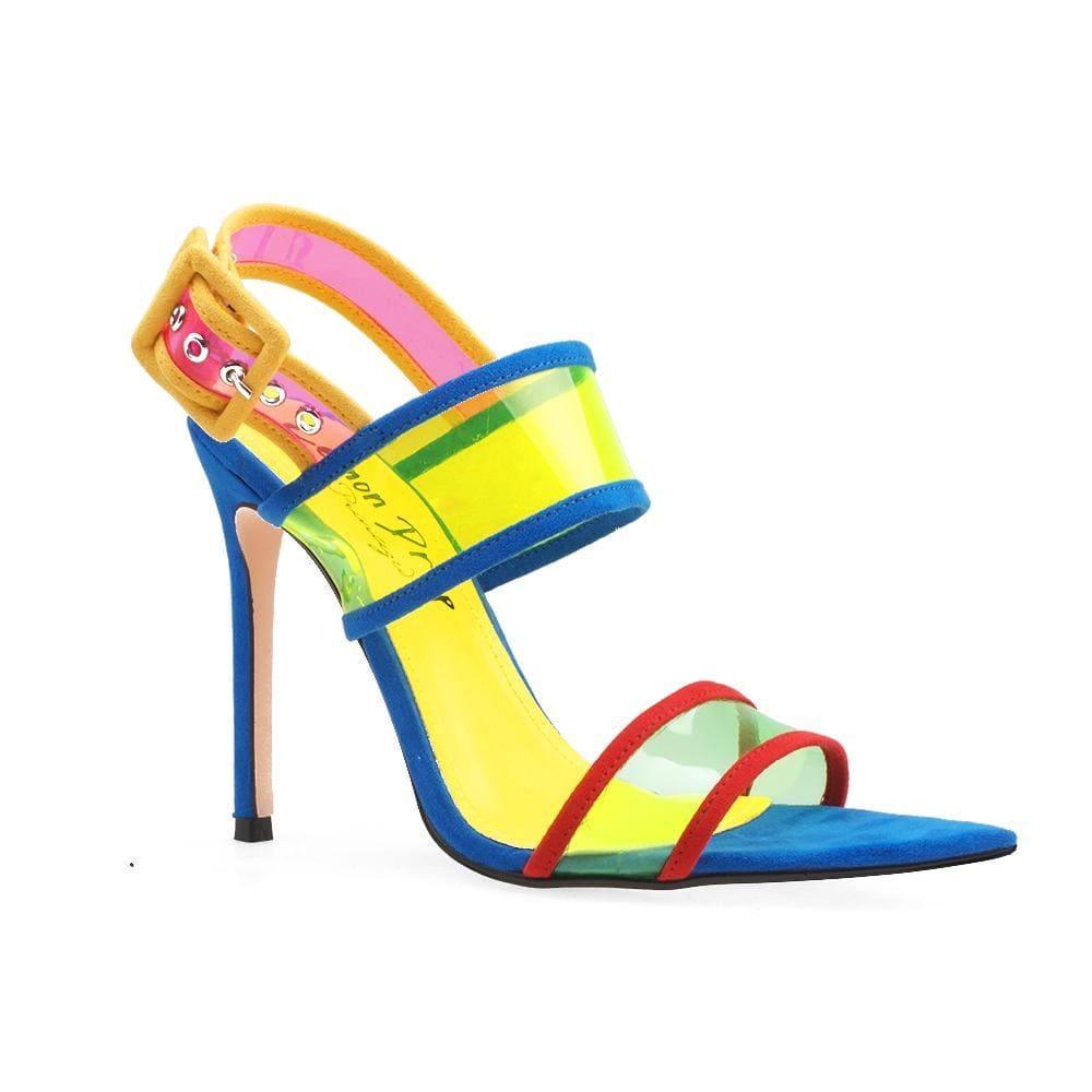 Multi colored women shoes with back buckle - corner view