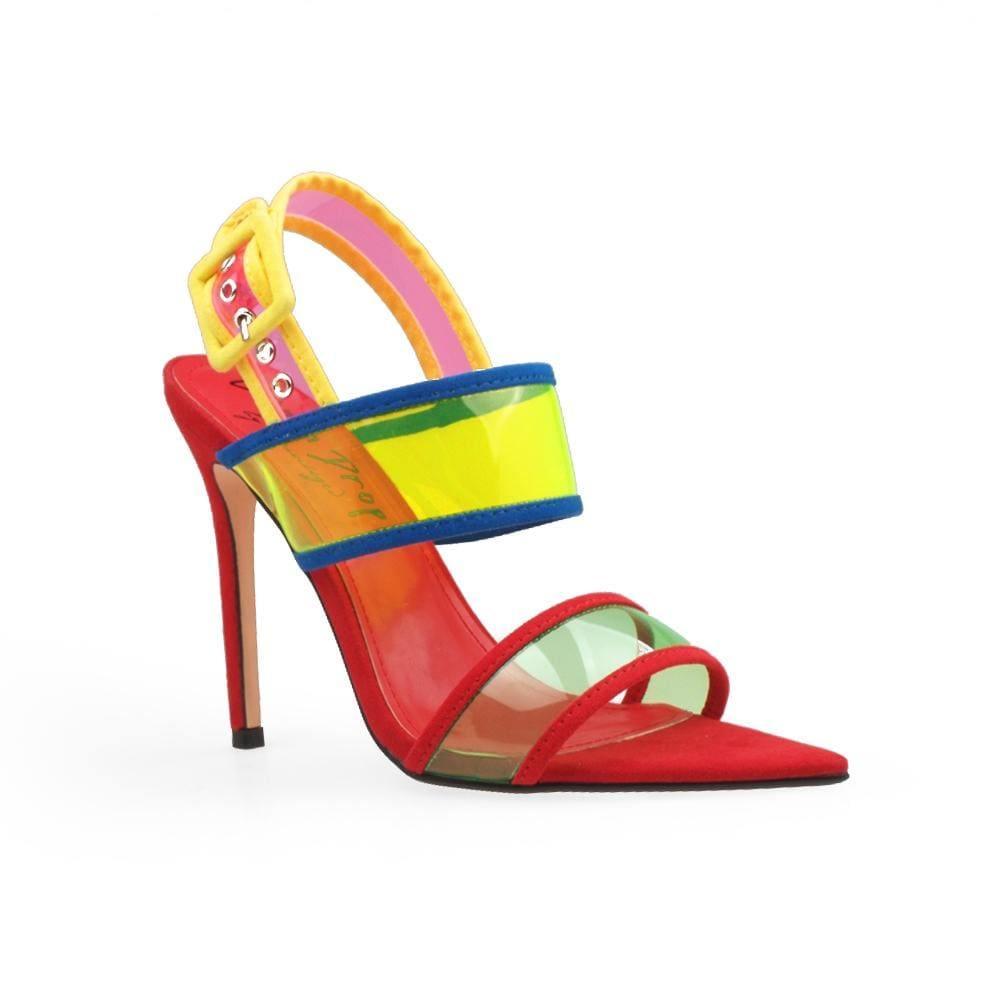 Multi Red women heels with strap - corner view