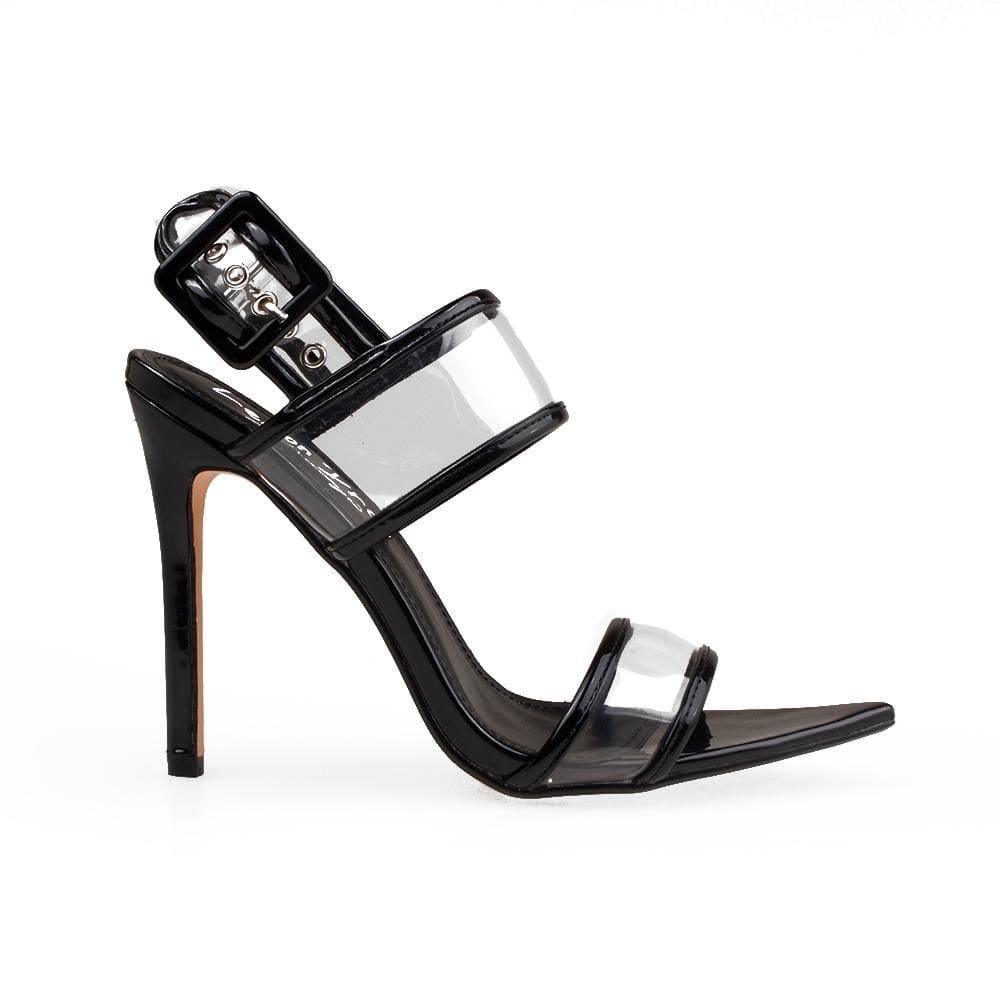 Black women shoes with transparent strap - side view