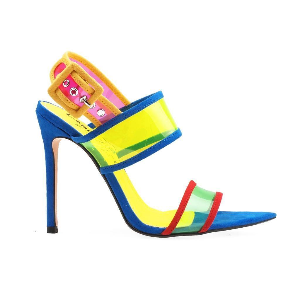 Multi colored women shoes with back buckle - side view