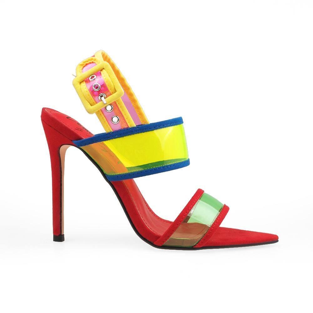 Multi Red women heels with strap - side view