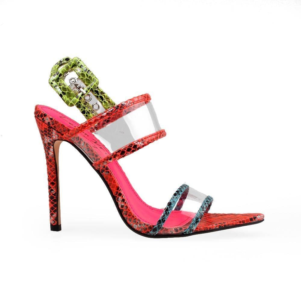 snake pattern women heels with back buckle - side view