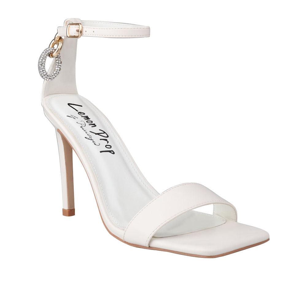 White women's sandal heels with a Single strap - corner view