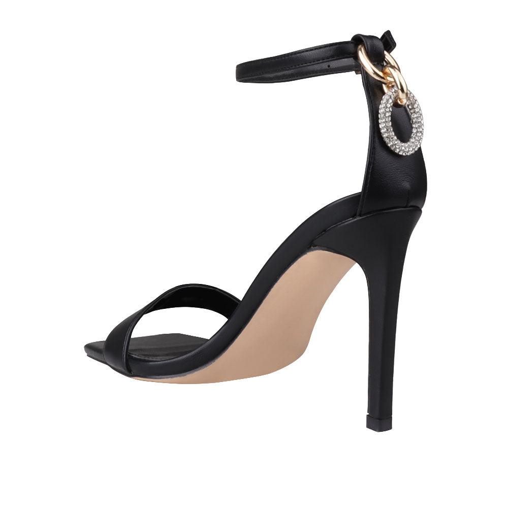 Black women's sandal heels with a Single strap - posterior view