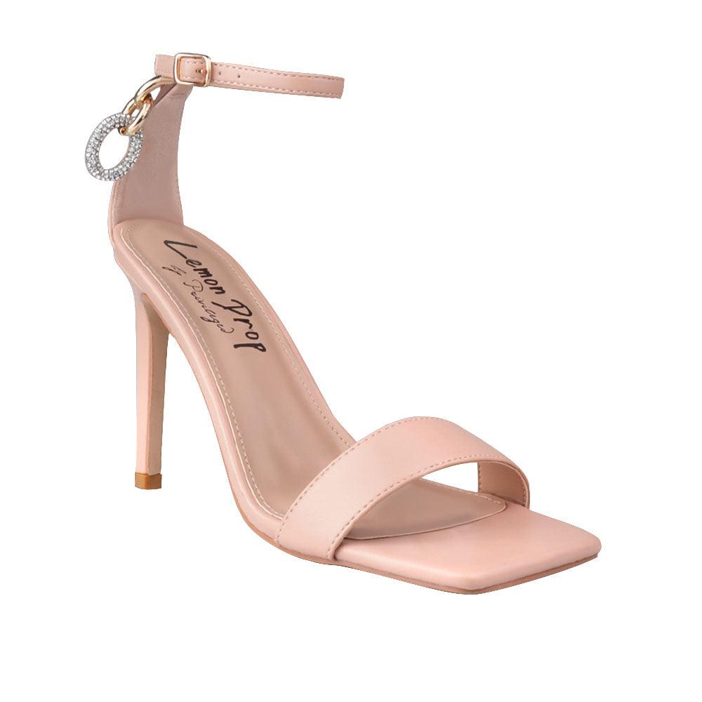 Nude women's sandal heels with single strap - corner view