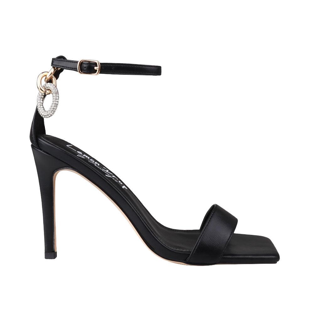 Black women's sandal heels with a Single strap - side view