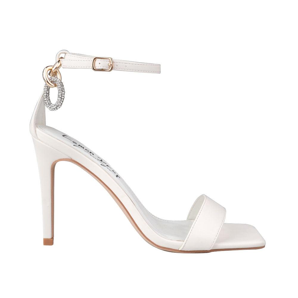 White women's sandal heels with a Single strap - side view