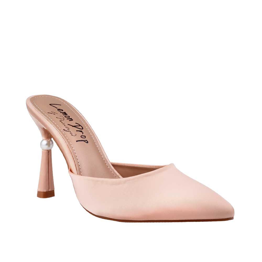 Nude-colored heels with slipper style and pointed toe for women-corner view