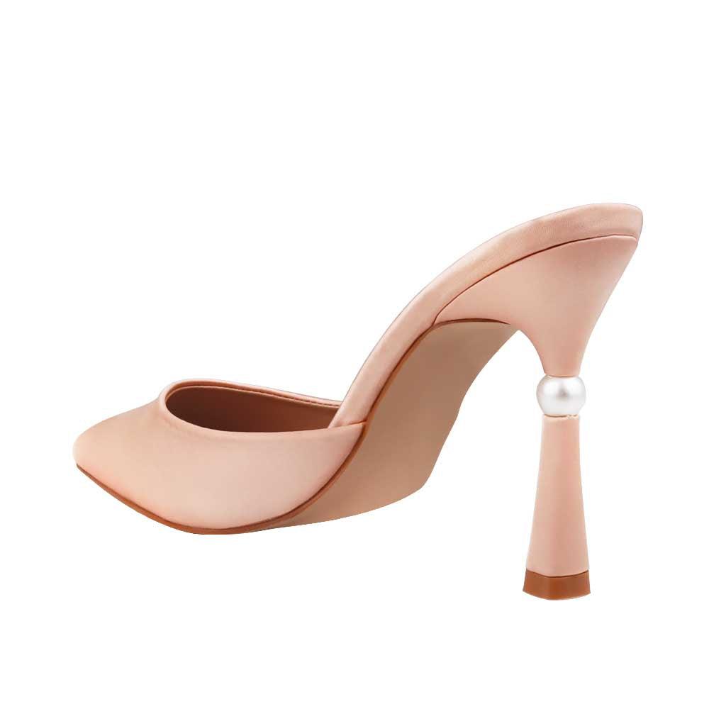 Nude-colored heels with slipper style and pointed toe for women-posterior view