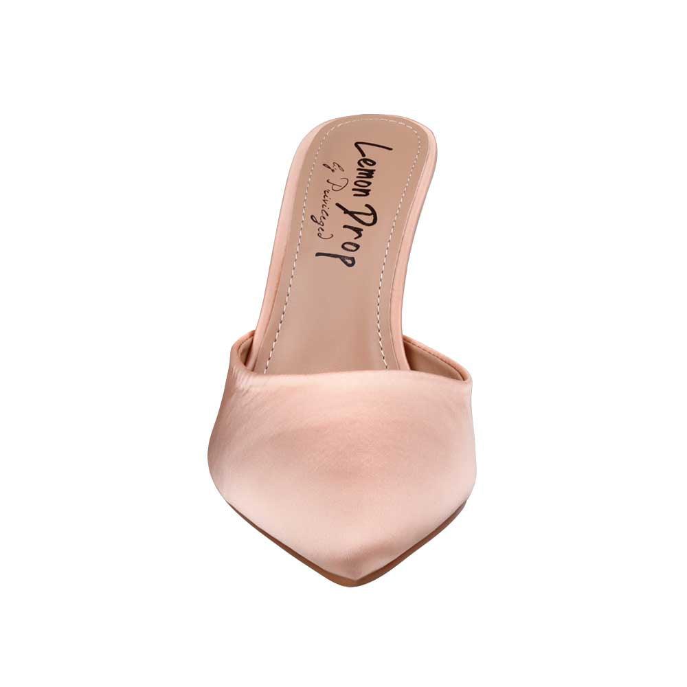 Nude-colored heels with slipper style and pointed toe for women-front view