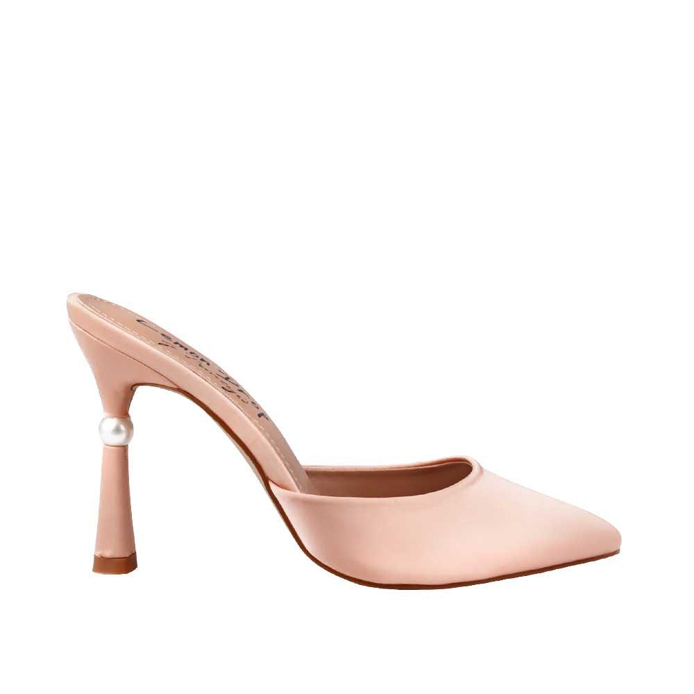 Nude-colored heels with slipper style and pointed toe for women-side view