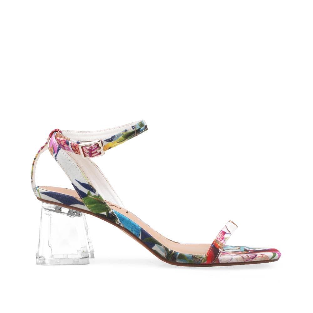 Multi-colored transparent block heels for ladies with clear ankle buckle clasp