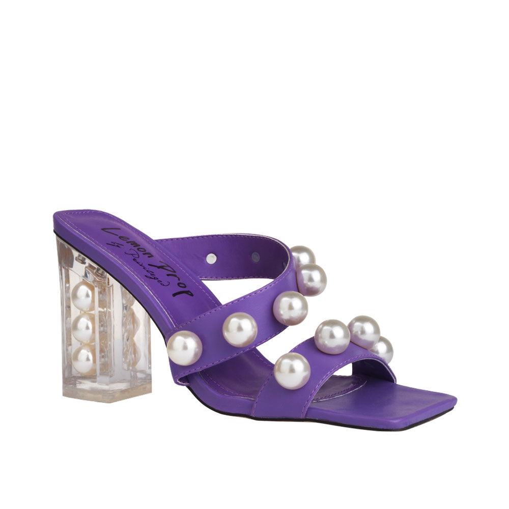 Purple women heels with transparent block heel-corner view