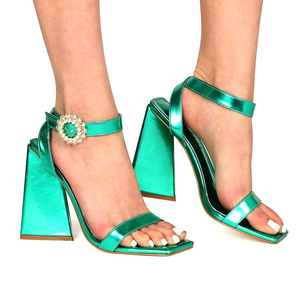 Green women heels with ankle buckle