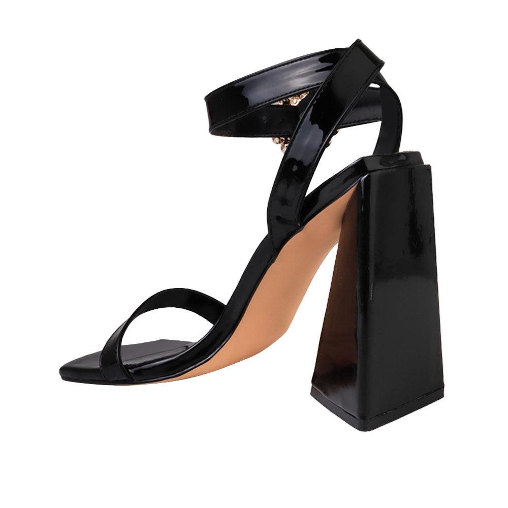 Black women heels with ankle buckle-posteriro view