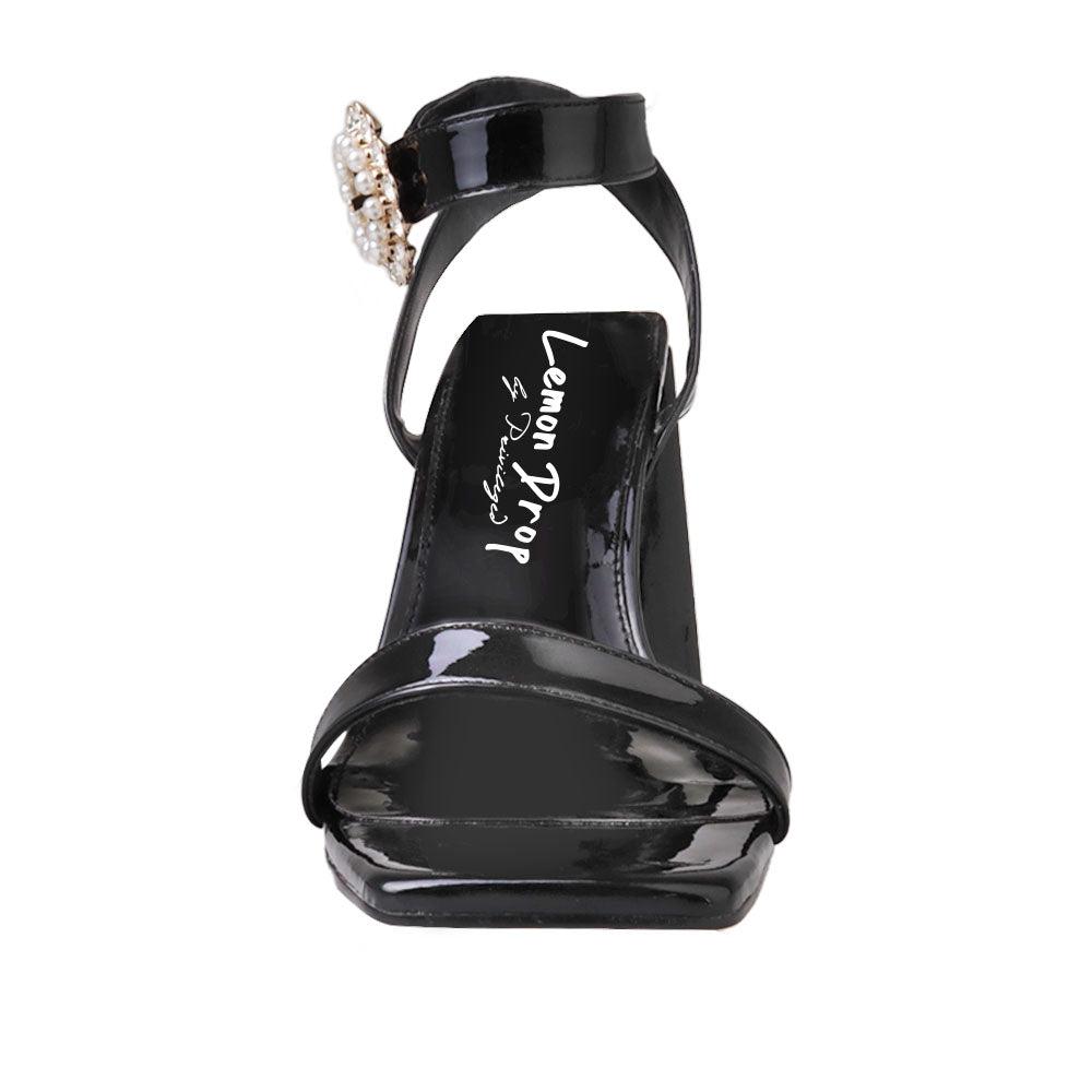 Black women heels with ankle buckle-front view