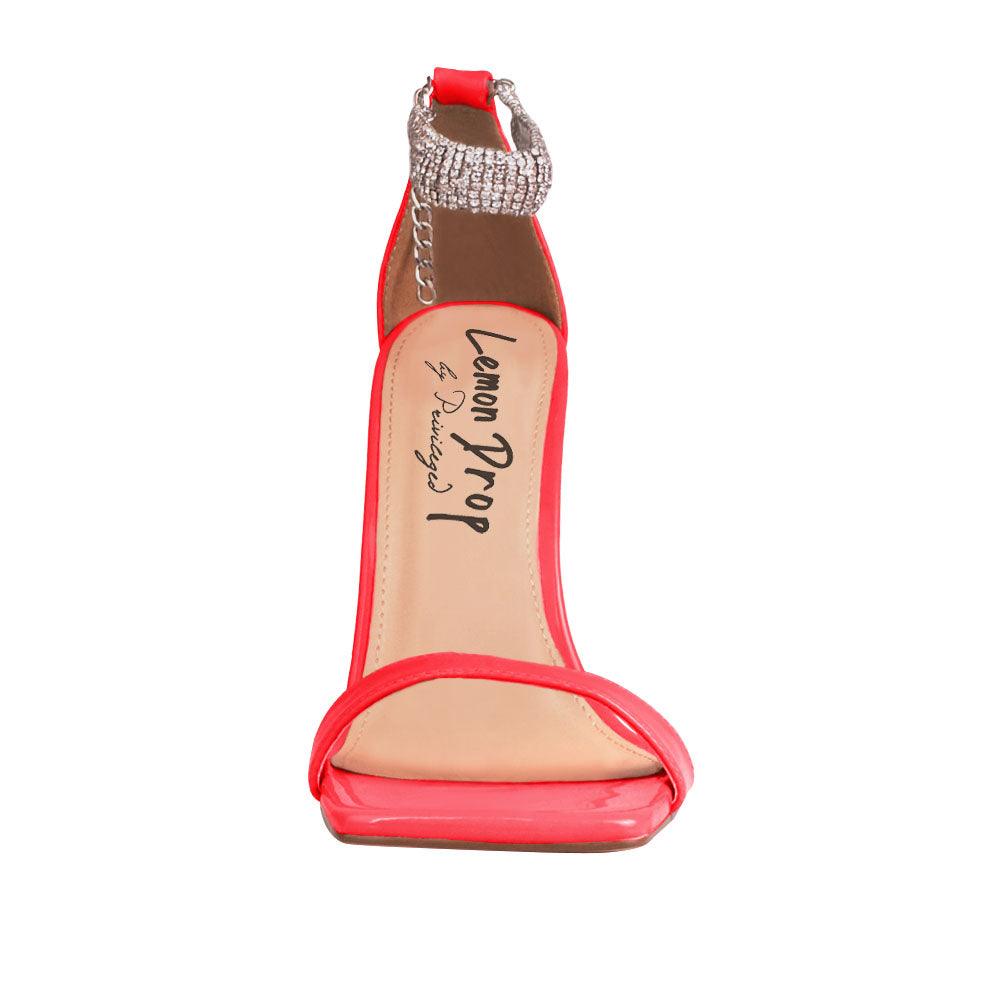 Coral women heels with silver ankle buckle-front view