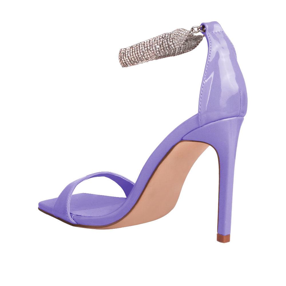 Purple women heels with silver ankle buckle-posterior view