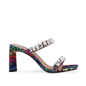 Multi colored women heels with silver embellished straps