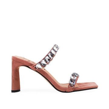Nude colored women heels with silver embellished straps