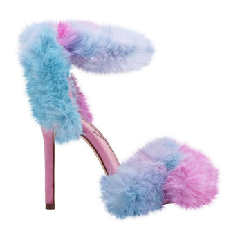 Multi-colored women heels with fluffy upper-side view